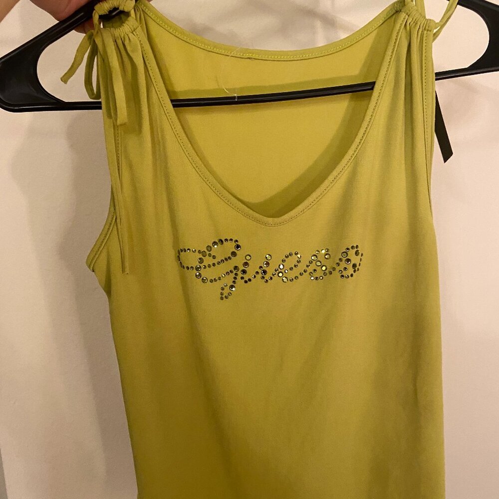 Guess Green Bedazzled Tie-Strap Sleeveless Top